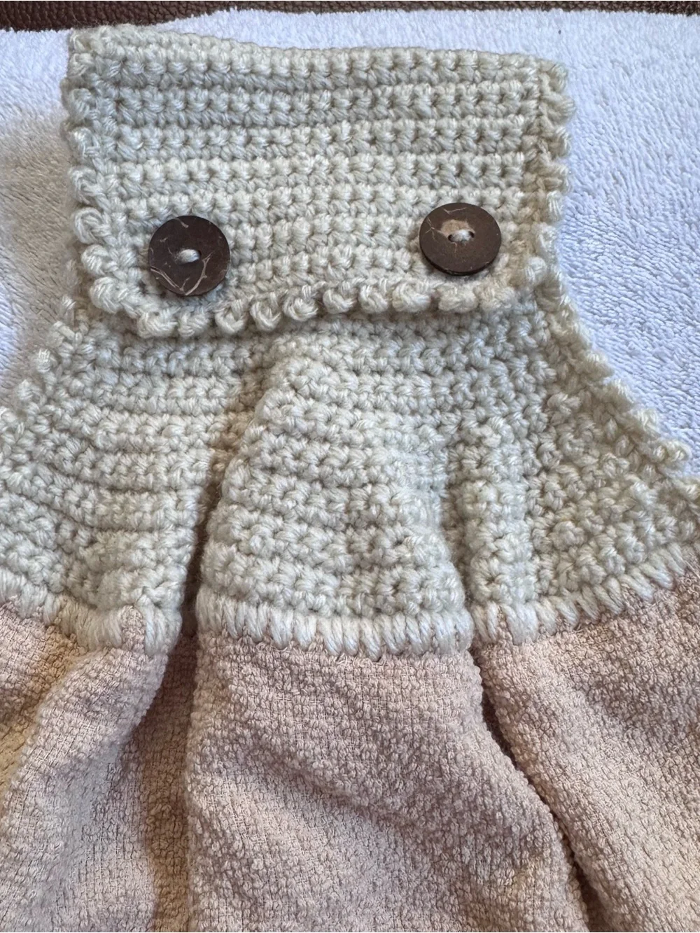 Handmade Neutral Beige Crochet Hanging Kitchen Towel